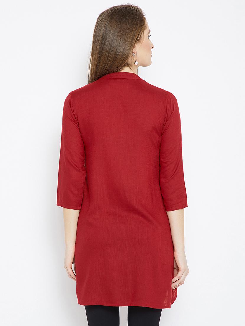 red viscose highlow kurti - 15824890 - Zoom Image - 3