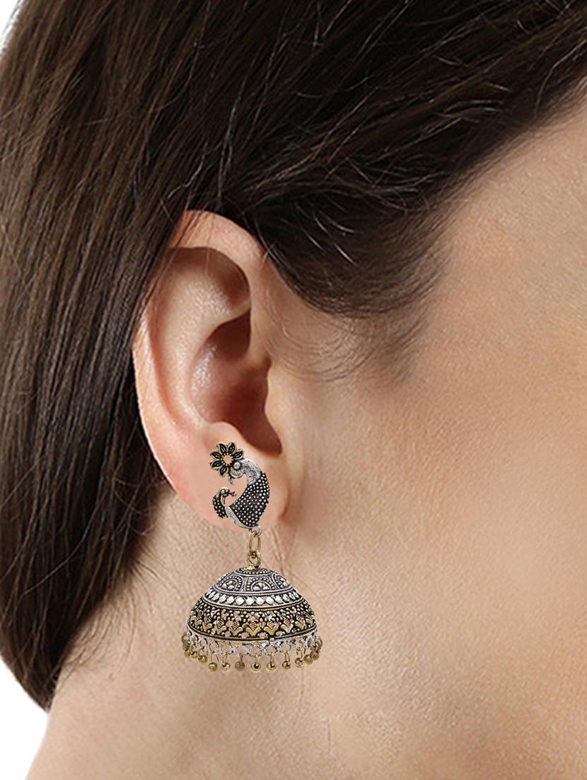 silver metal jhumka earring - 15826422 - Zoom Image - 3