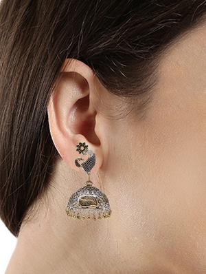 silver metal jhumka earring - 15826427 - Standard Image - 3