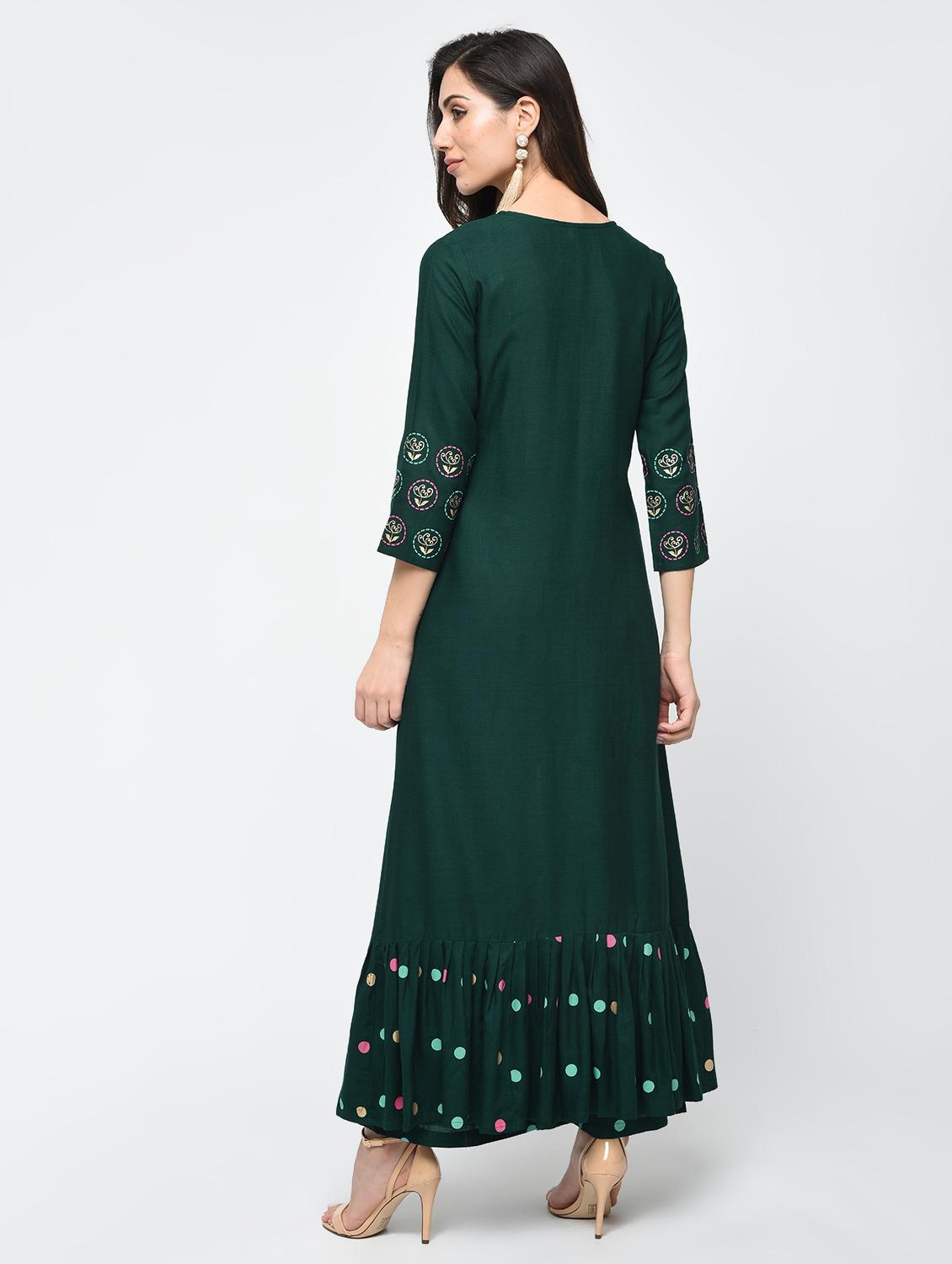 Printed ruffled kurta with pant set - 15827276 - Zoom Image - 3