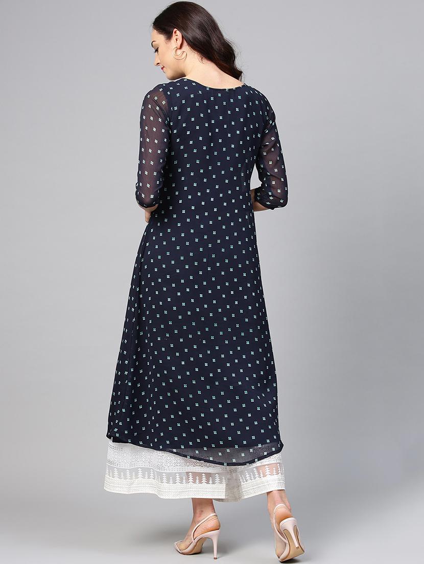 geometric printed layered kurta - 15827721 - Zoom Image - 3