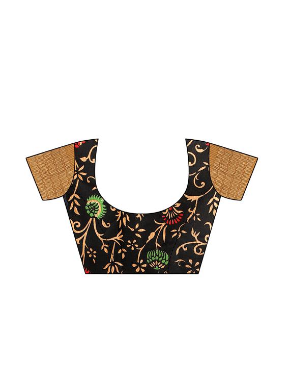 black silk printed saree with blouse - 15827928 - Zoom Image - 3