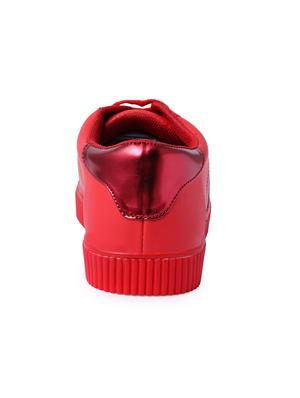 red leatherette lace up sneakers - 15828452 - Standard Image - 3