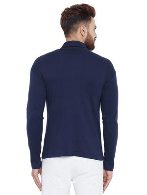solid navy blue turtle neck t-shirt - 15831016 - Standard Image - 3
