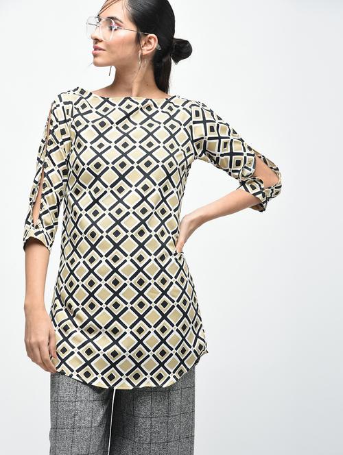 beige crepe straight kurti - 15832787 - Standard Image - 1