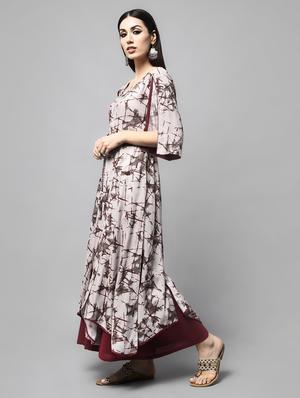 beige viscose flared kurta - 15836293 - Standard Image - 3