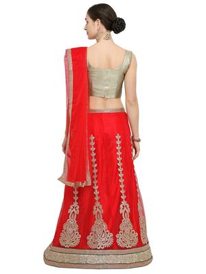 embroidered red flared lehenga - 15839993 - Standard Image - 3