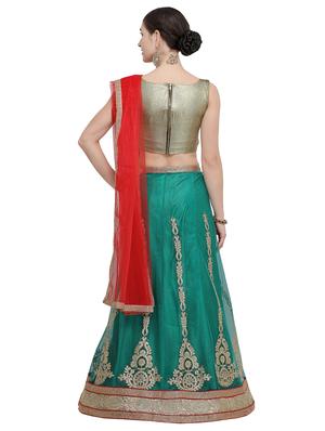 embroidered green flared lehenga - 15839994 - Standard Image - 3