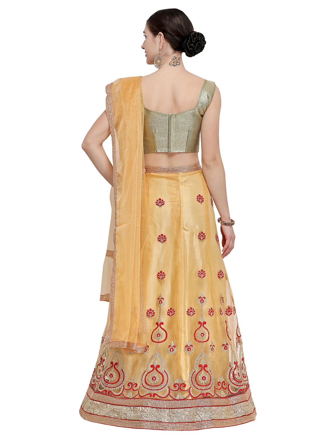 embroidered yellow flared lehenga - 15839996 - Zoom Image - 3