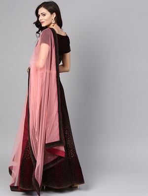 embellished maroon flared lehenga - 15839999 - Standard Image - 3