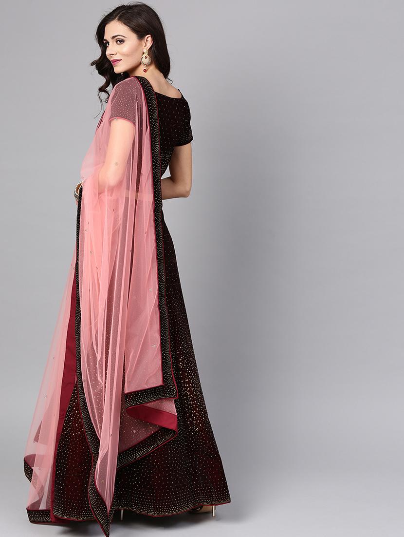 embellished maroon flared lehenga - 15839999 - Zoom Image - 3