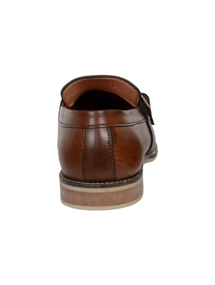 brown leatherette slip on monk straps - 15840261 - Zoom Image - 3