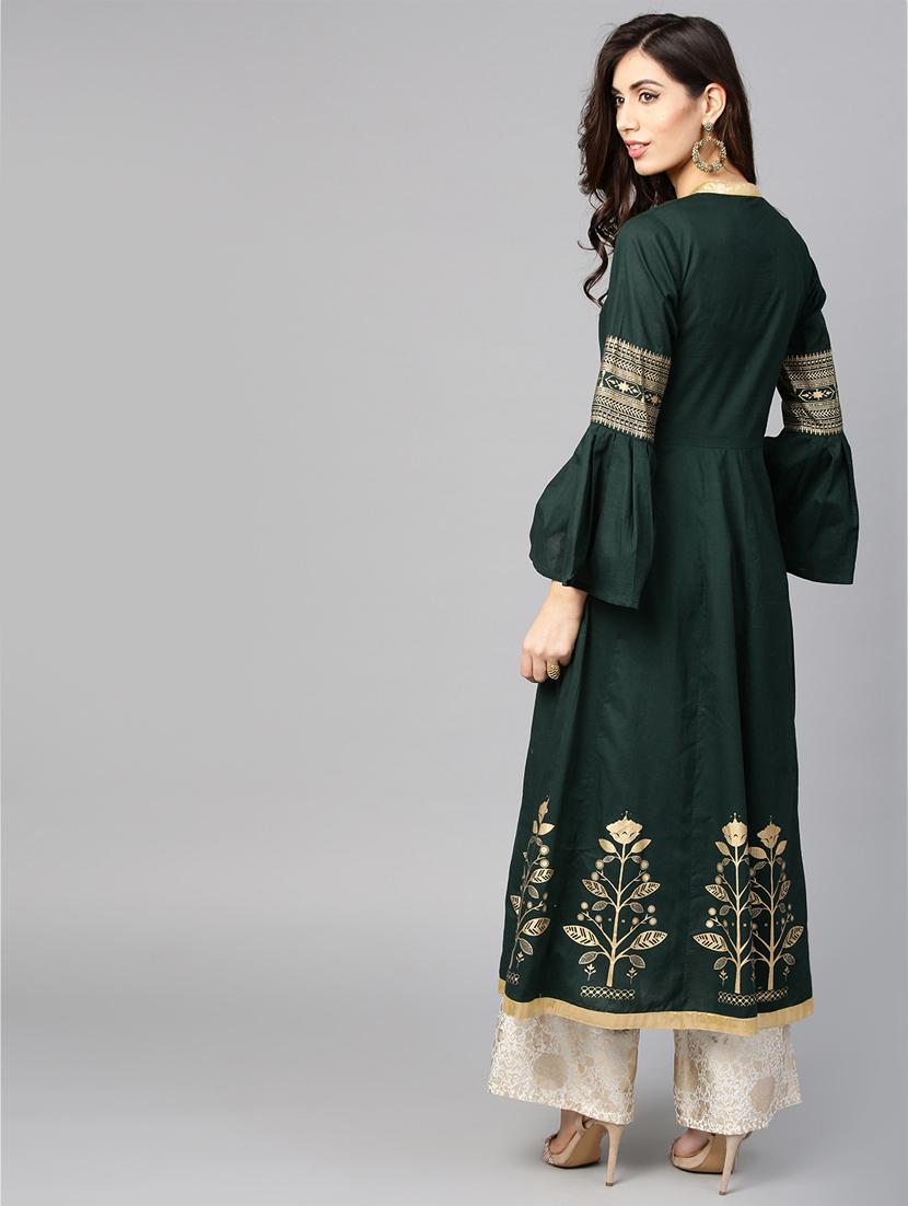 floral printed flared kurta - 15840641 - Zoom Image - 3