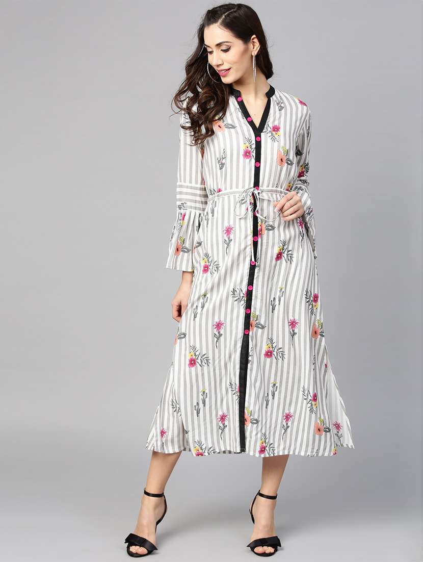 drawstring waist flute sleeved dress