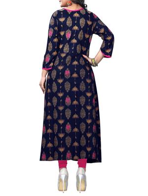 foil print a-line kurta - 15842337 - Standard Image - 3