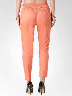 peach solid flat front trousers - 15842395 - Standard Image - 3