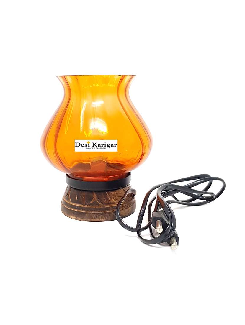wooden & iron hand carved colored electric chimney lamp design orange