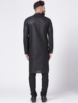 black cotton kurta pyjama set - 15843069 - Standard Image - 3