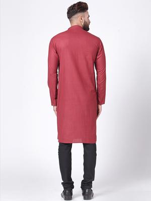 maroon cotton kurta pyjama set - 15843070 - Standard Image - 3
