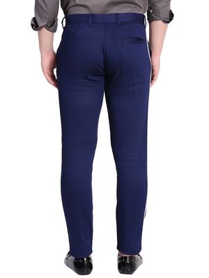navy blue cotton flat front casual trousers - 15845308 - Standard Image - 3