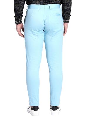 light blue cotton flat front casual trousers - 15845309 - Standard Image - 3