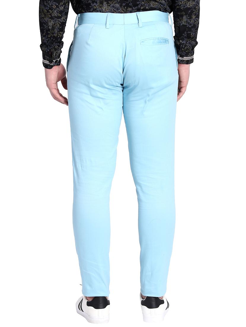 light blue cotton flat front casual trousers - 15845309 - Zoom Image - 3