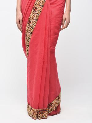 warli border red chanderi saree with blouse - 15846715 - Standard Image - 3