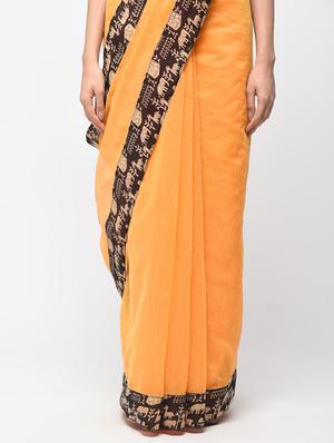 warli border orange chanderi saree with blouse - 15846722 - Standard Image - 3