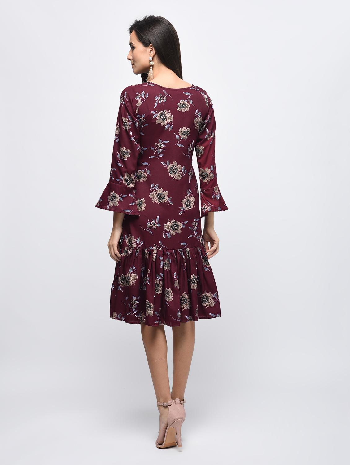 gathered hem floral a-line dress - 15850605 - Zoom Image - 3
