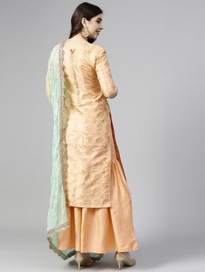 floral zari motif unstitched sharara suit - 15850895 - Standard Image - 3