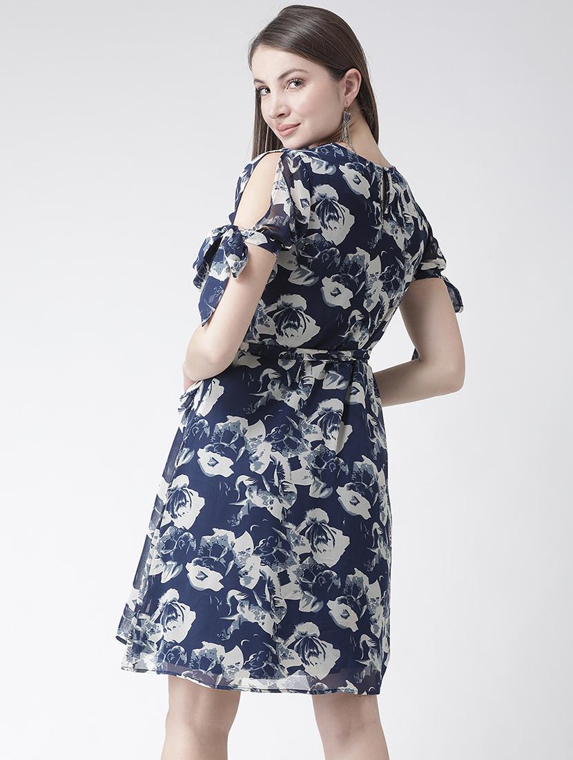 floral side tie up sleeved belted dress - 15852312 - Zoom Image - 3