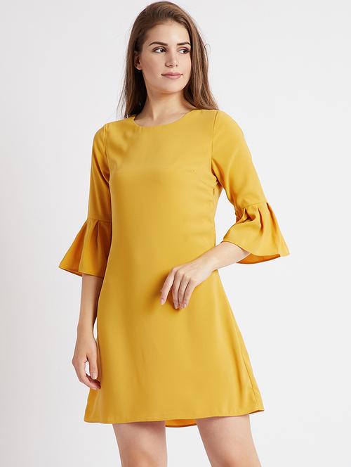 mustard bell sleeved a-line dress - 15853289 - Very Small Image - 1