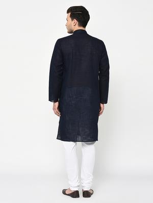 navy blue cotton kurta pyjama set - 15856474 - Standard Image - 3