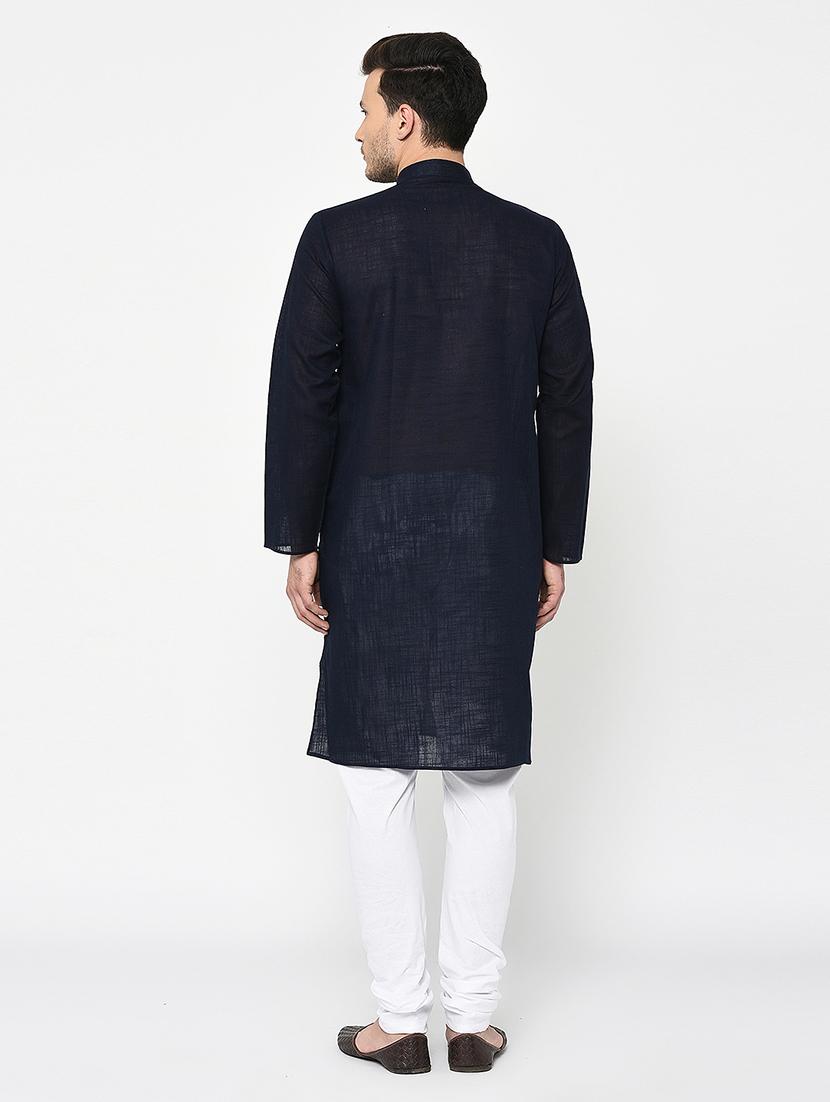 navy blue cotton kurta pyjama set - 15856474 - Zoom Image - 3