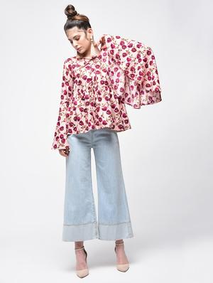 Bell sleeved floral flared top - 15857053 - Standard Image - 3