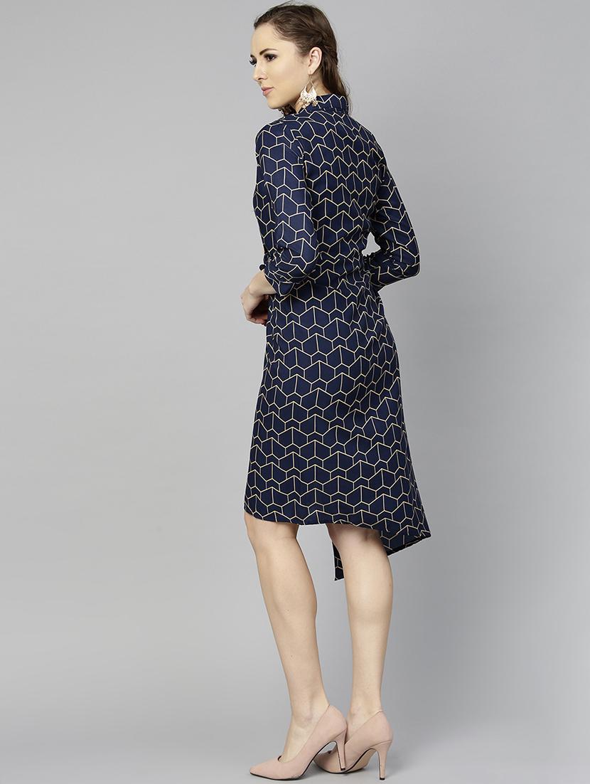 lapel neck button detail asymmetric dress - 15857162 - Zoom Image - 3