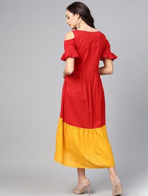 contrast paneled cold shoulder dress - 15857170 - Standard Image - 3