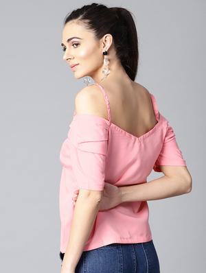 button up cold shoulder top - 15857227 - Standard Image - 3