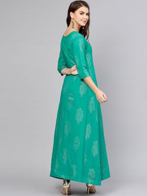 front slit drawstring kurta with foil printed skirt set - 15857269 - Standard Image - 3