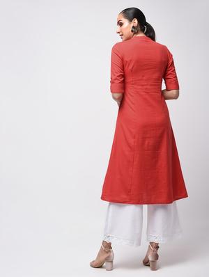 Princess cut a-line solid kurta - 15857580 - Standard Image - 3