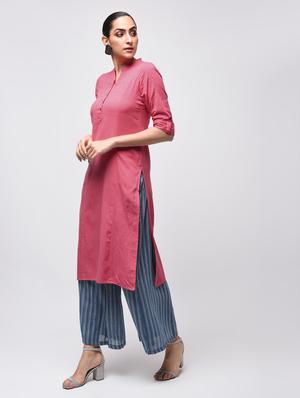 Solid straight kurta with pocket - 15857593 - Standard Image - 3