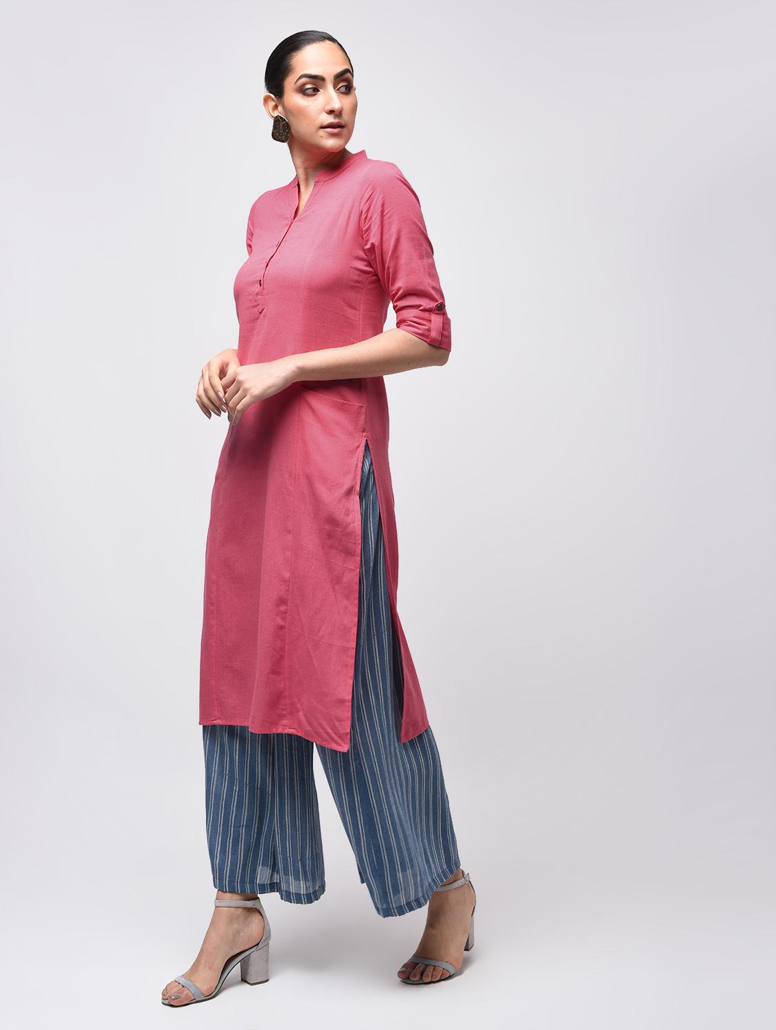 Solid straight kurta with pocket - 15857593 - Zoom Image - 3