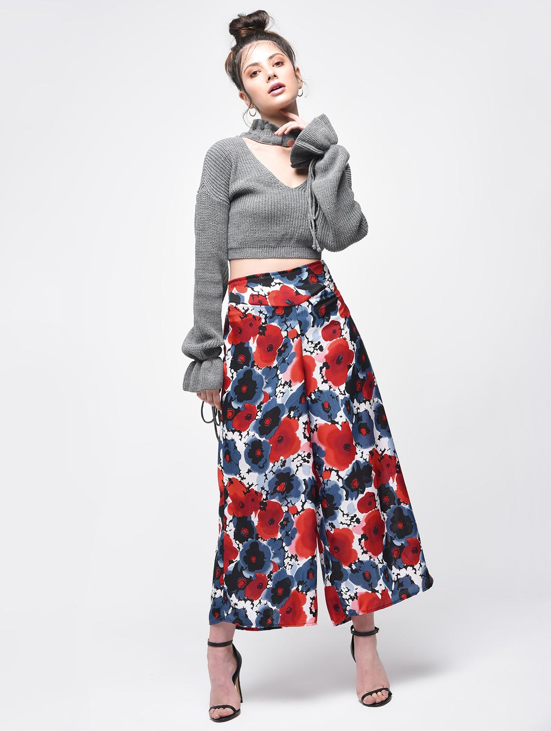 red floral flared palazzo - 15857726 - Zoom Image - 3
