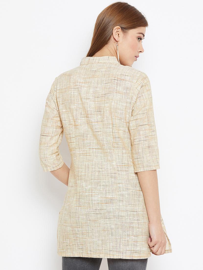 gold cotton straight kurti - 15857937 - Zoom Image - 3