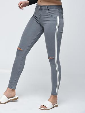 side taping knee slit jeans - 15859309 - Standard Image - 3