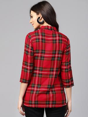 Fringe detail tartan checked shirt - 15864545 - Standard Image - 3