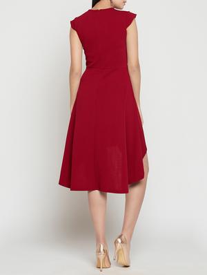 maroon cap sleeved high low dress - 15864558 - Standard Image - 3