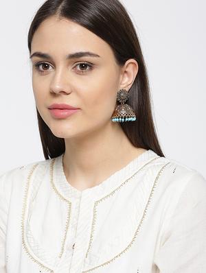 gold metal jhumka earring - 15865922 - Standard Image - 3