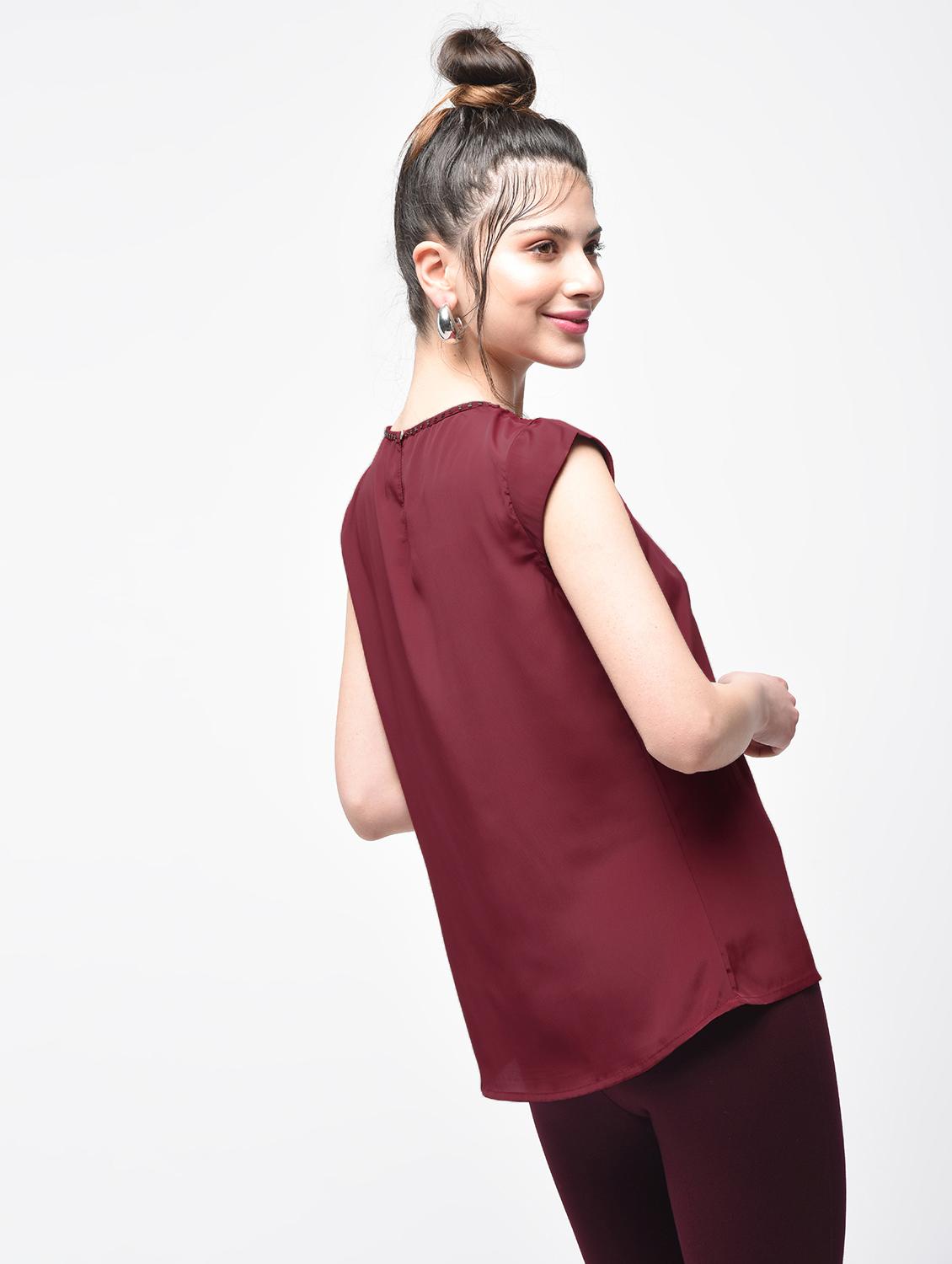 pleated front embellished top - 15866261 - Zoom Image - 3