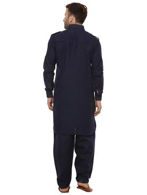 navy blue solid pathani set - 15867353 - Standard Image - 3